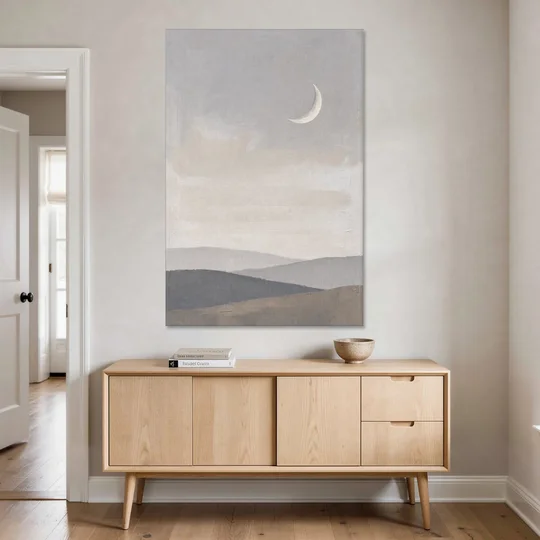 Crescent Moon Above Hazy Gray Hills - Canvas Wall Art - Coffee Table - 40x60