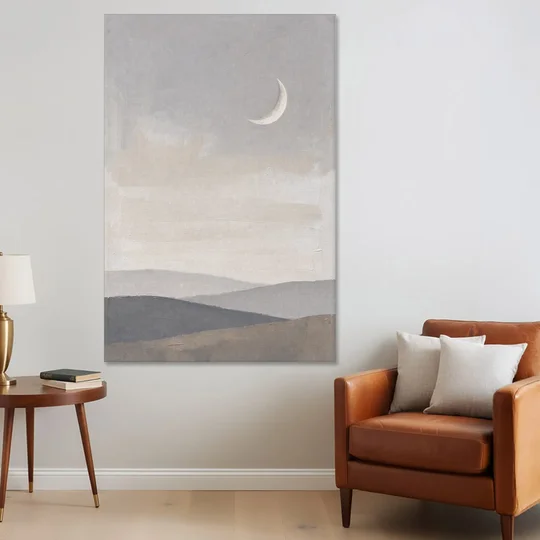 Crescent Moon Above Hazy Gray Hills - Canvas Wall Art - Sofa - 40x60