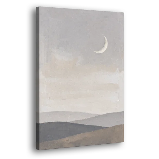 Crescent Moon Above Hazy Gray Hills - Canvas Wall Art - Side