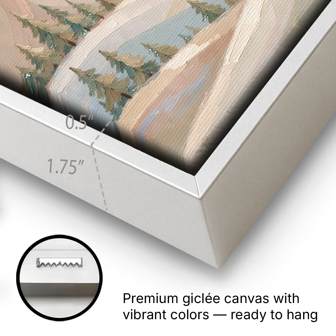 Crescent Moon Over Pastel Mountains for the Nursery - White Framed Canvas Wall Art - Gallery Wrap Corner