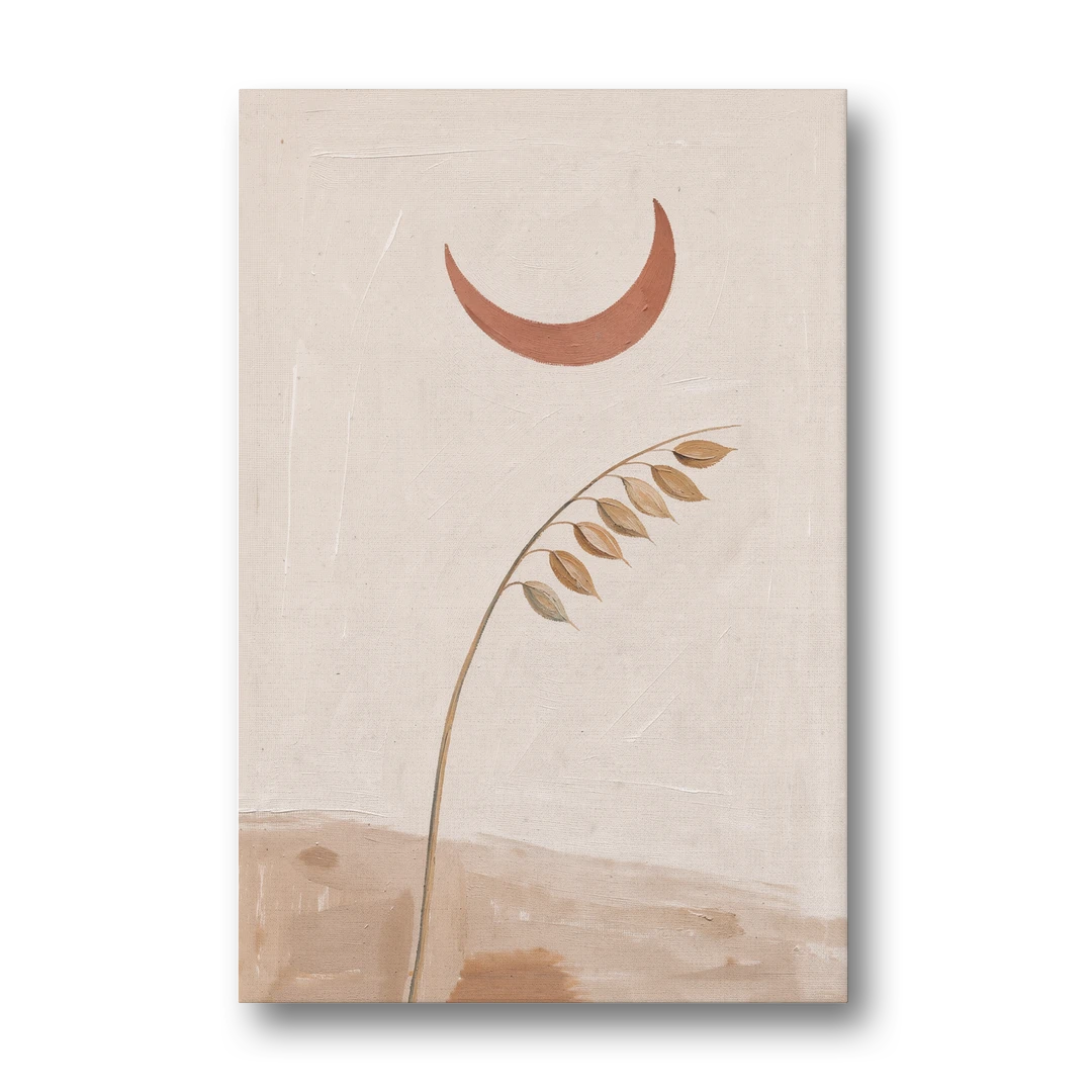 Crescent Moon Painting with a Bowing Grass Stem - Canvas Wall Art - Front