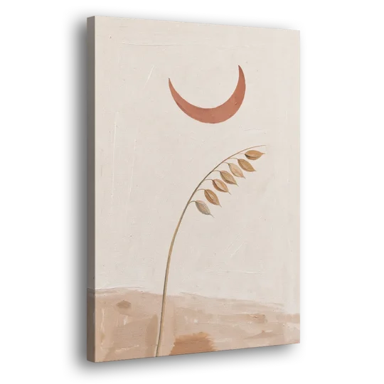 Crescent Moon Painting with a Bowing Grass Stem - Canvas Wall Art - Side