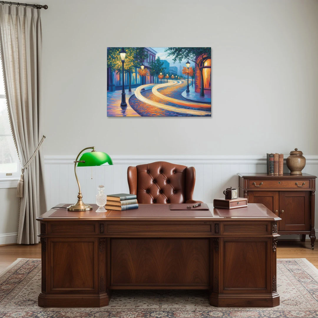 Crescent Street Lights - Canvas Wall Art - Office - 36x24