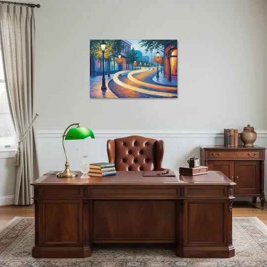 Crescent Street Lights - Canvas Wall Art - Office - 36x24