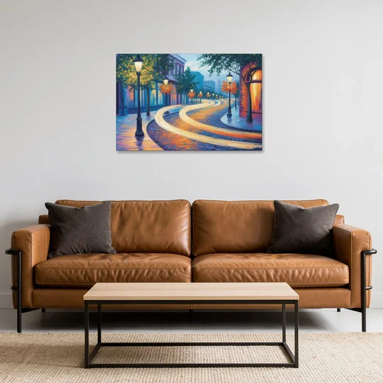 Crescent Street Lights - Canvas Wall Art - Sofa - 36x24