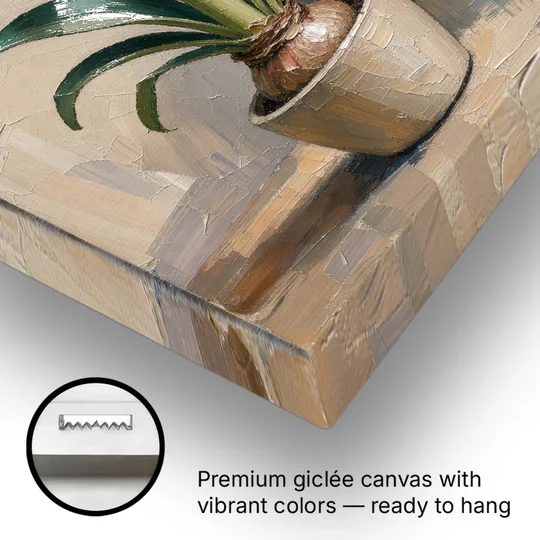 Crimson Amaryllis Flower in a Cream Pot - Canvas Wall Art - Gallery Wrap Corner