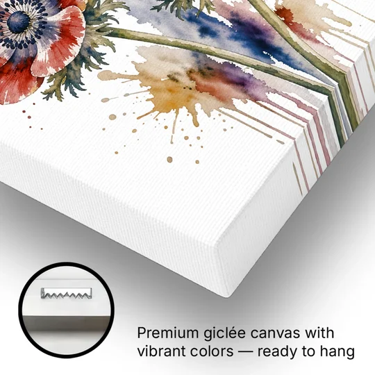 Crimson Anemone Flower Trio for the Living Room - Canvas Wall Art - Gallery Wrap Corner