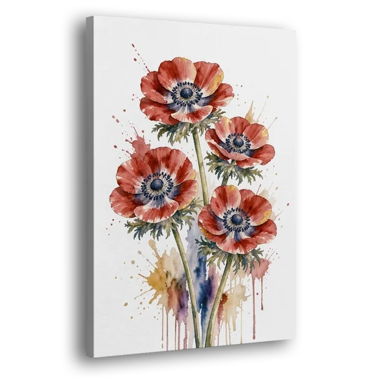 Crimson Anemone Flower Trio for the Living Room - Canvas Wall Art - Side
