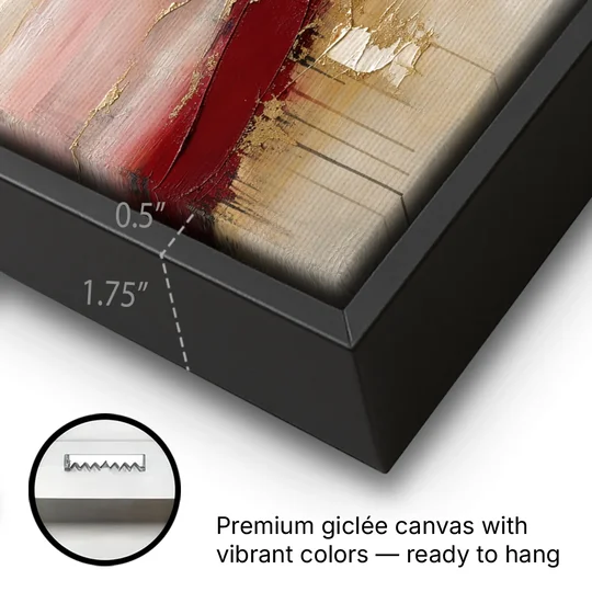 Crimson Ridge with Gold Seams in Ivory Haze - Black Framed Canvas Wall Art - Gallery Wrap Corner