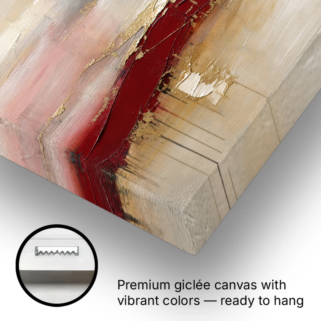 Crimson Ridge with Gold Seams in Ivory Haze - Canvas Wall Art - Gallery Wrap Corner