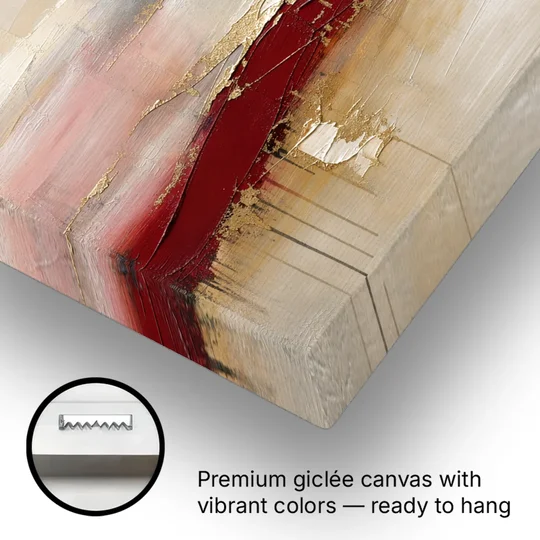Crimson Ridge with Gold Seams in Ivory Haze - Canvas Wall Art - Gallery Wrap Corner