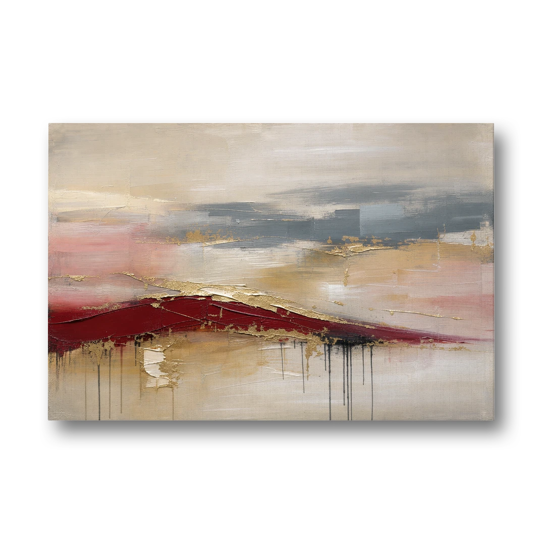 Crimson Ridge with Gold Seams in Ivory Haze - Canvas Wall Art - Front
