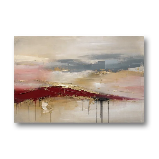 Crimson Ridge with Gold Seams in Ivory Haze - Canvas Wall Art - Front