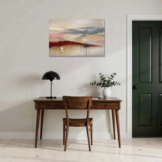 Crimson Ridge with Gold Seams in Ivory Haze - Canvas Wall Art - Office - 36x24