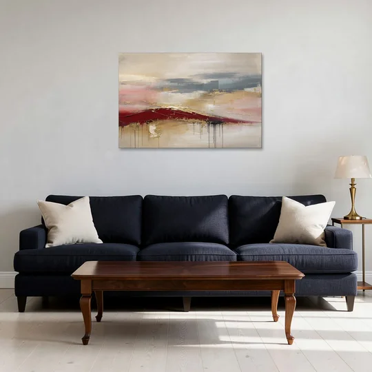 Crimson Ridge with Gold Seams in Ivory Haze - Canvas Wall Art - Sofa - 36x24