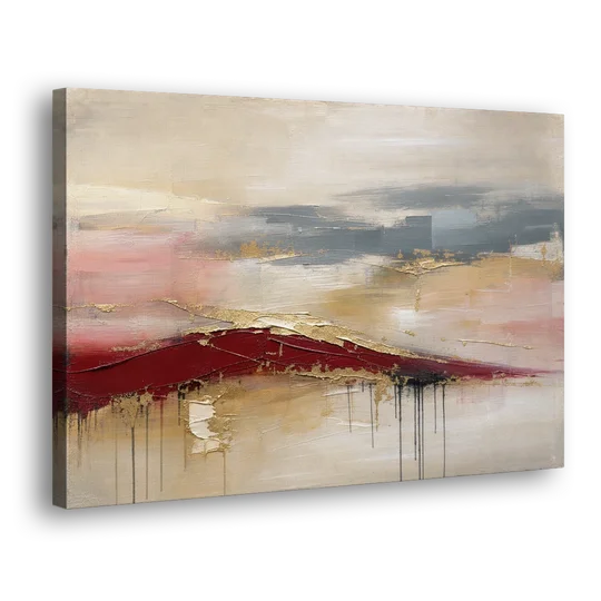 Crimson Ridge with Gold Seams in Ivory Haze - Canvas Wall Art - Side