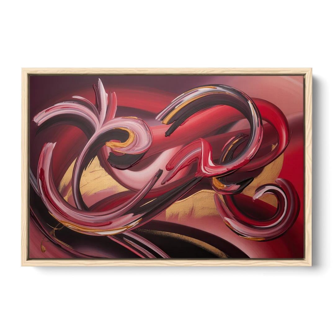 Crimson Whirlwind Red Abstract - Oak Framed Canvas Wall Art - Front