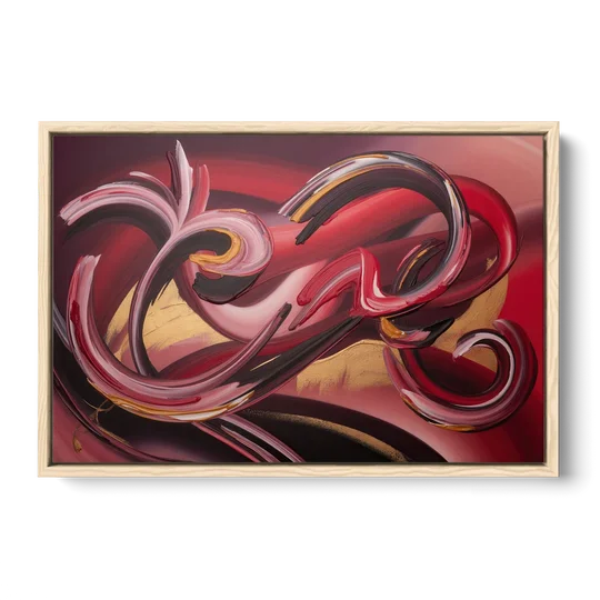 Crimson Whirlwind Red Abstract - Oak Framed Canvas Wall Art - Front