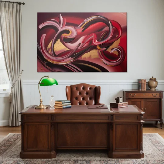 Crimson Whirlwind Red Abstract - Canvas Wall Art - Office - 60x40
