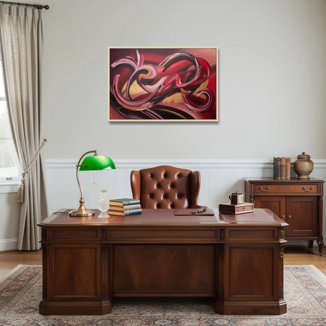 Crimson Whirlwind Red Abstract - Oak Framed Canvas Wall Art - Office - 36x24