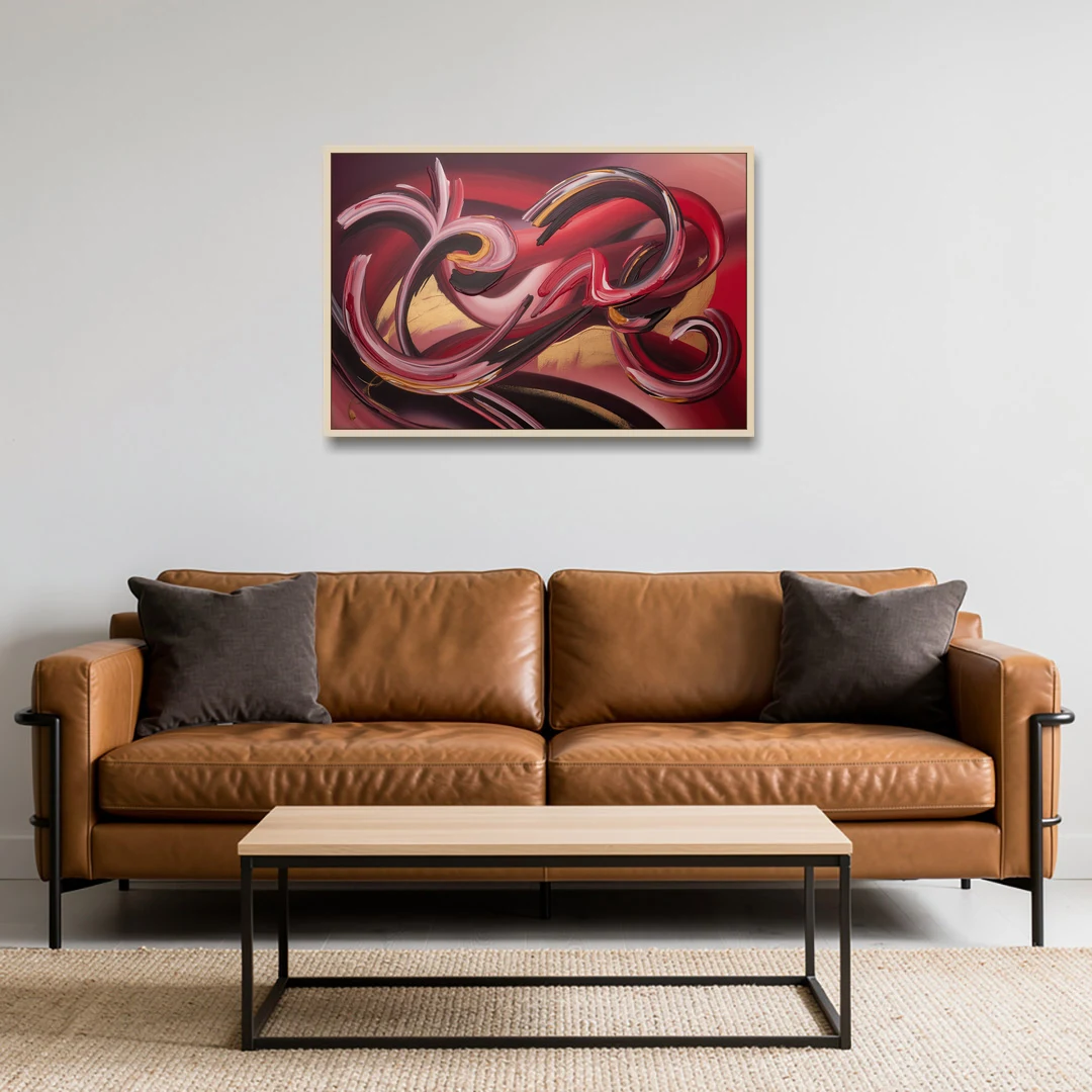 Crimson Whirlwind Red Abstract - Oak Framed Canvas Wall Art - Sofa - 36x24