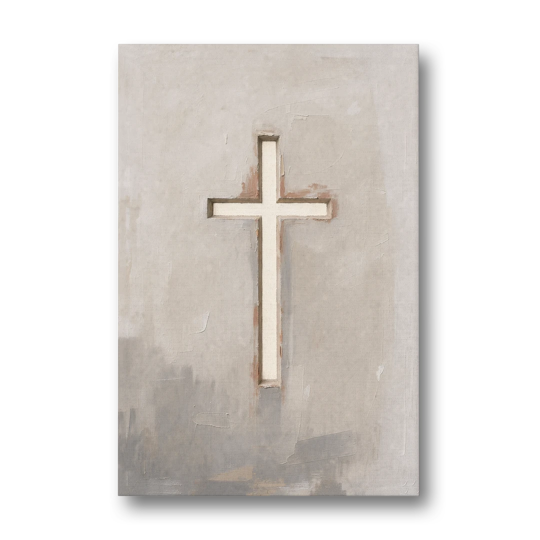 Cross Canvas Painting of Light Through Plaster - Canvas Wall Art - Front