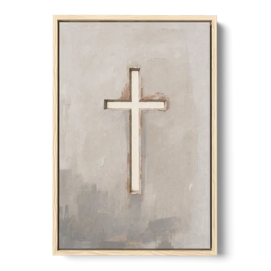 Cross Canvas Painting of Light Through Plaster - Oak Framed Canvas Wall Art - Front