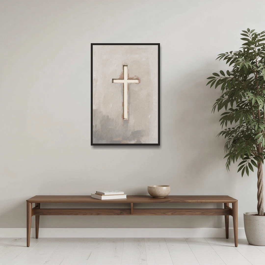 Cross Canvas Painting of Light Through Plaster - Black Framed Canvas Wall Art - Coffee Table - 24x36