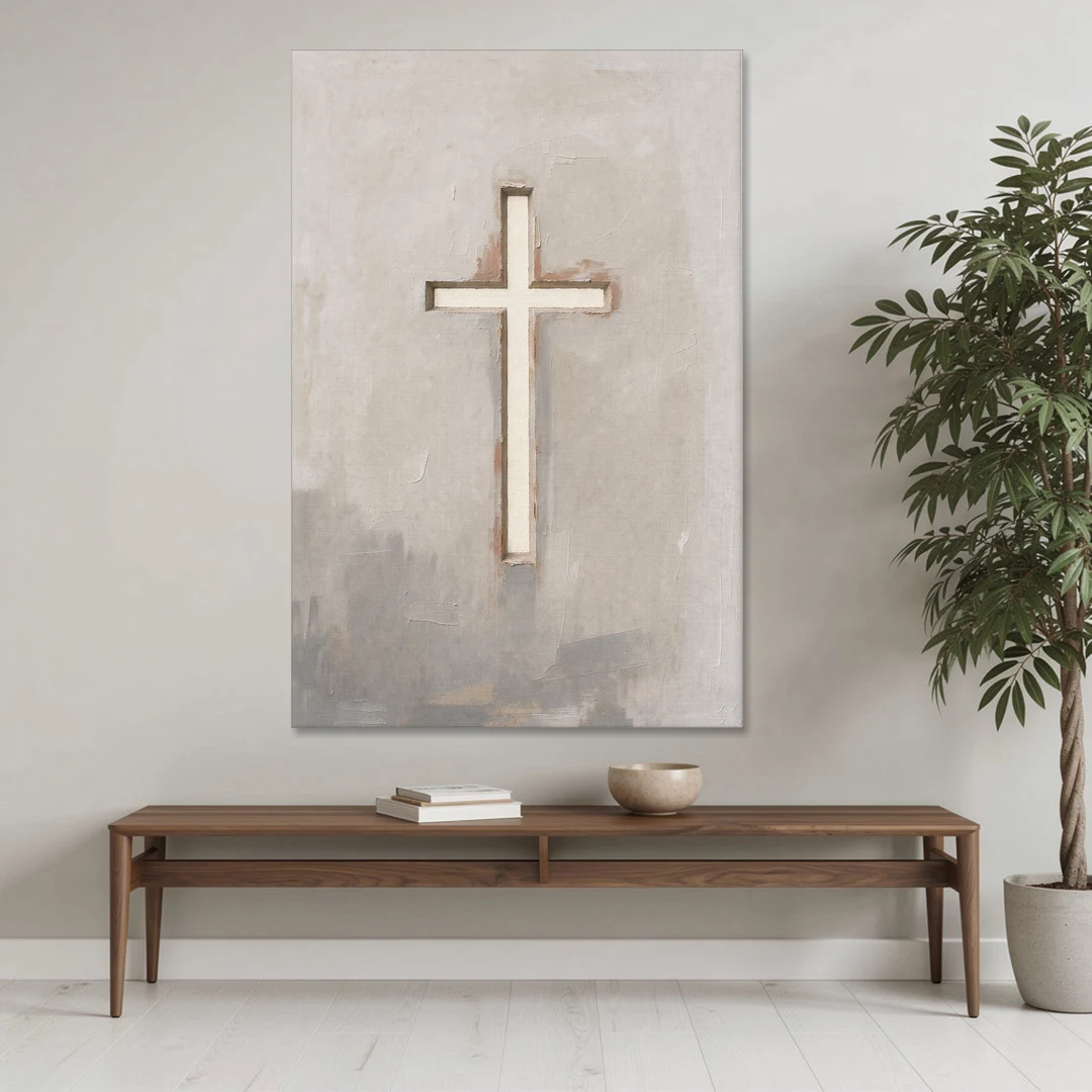 Cross Canvas Painting of Light Through Plaster - Canvas Wall Art - Coffee Table - 40x60