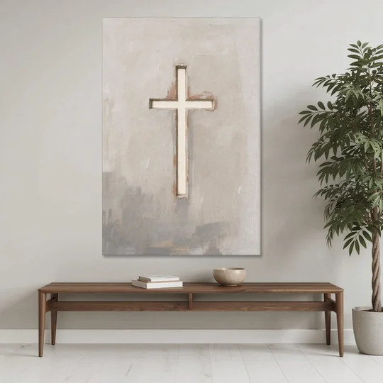 Cross Canvas Painting of Light Through Plaster - Canvas Wall Art - Coffee Table - 40x60