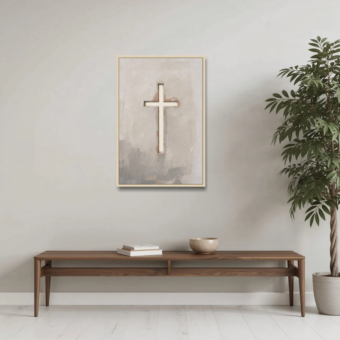Cross Canvas Painting of Light Through Plaster - Oak Framed Canvas Wall Art - Coffee Table - 24x36