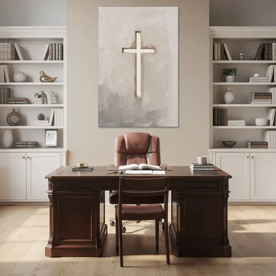 Cross Canvas Painting of Light Through Plaster - Canvas Wall Art - Office - 40x60