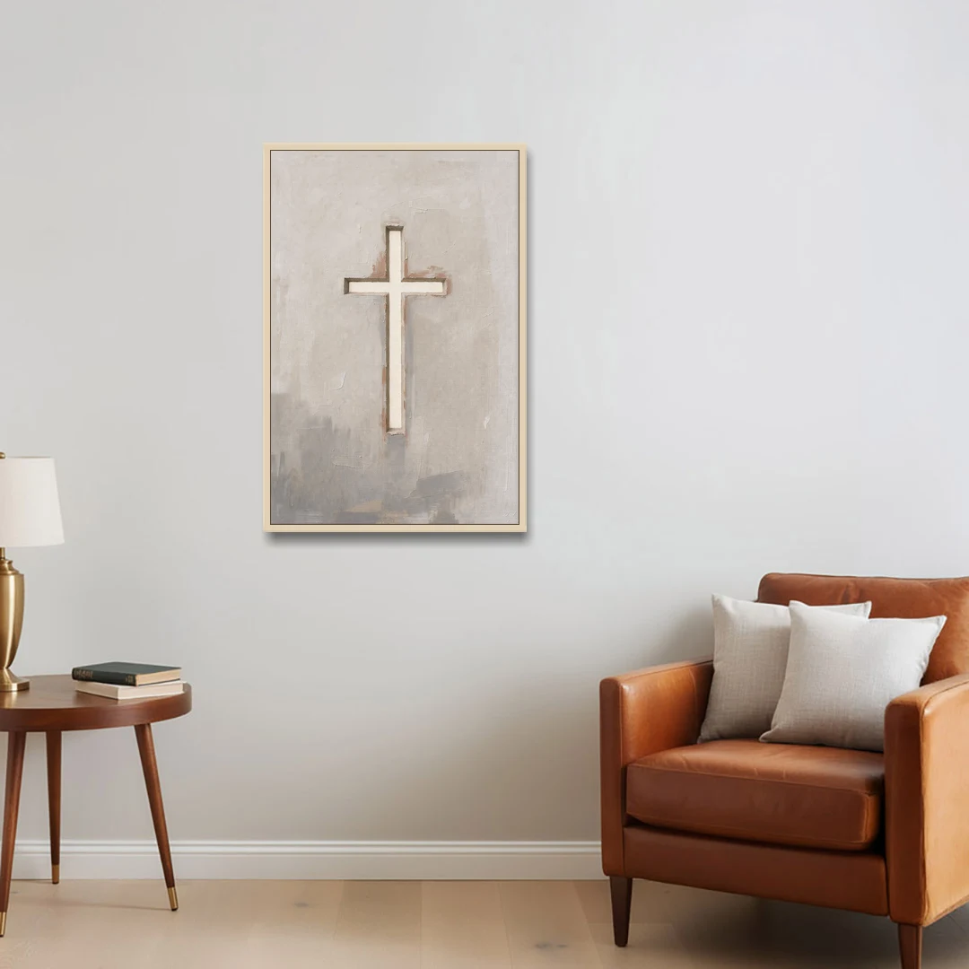 Cross Canvas Painting of Light Through Plaster - Oak Framed Canvas Wall Art - Sofa - 24x36