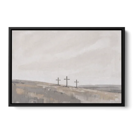Cross Wall Art of Calvary Under a Quiet Sky - Black Framed Canvas Wall Art - Front