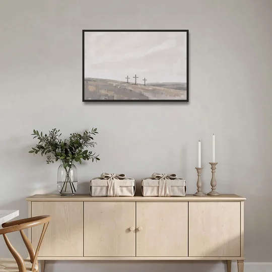 Cross Wall Art of Calvary Under a Quiet Sky - Black Framed Canvas Wall Art - Coffee Table - 36x24