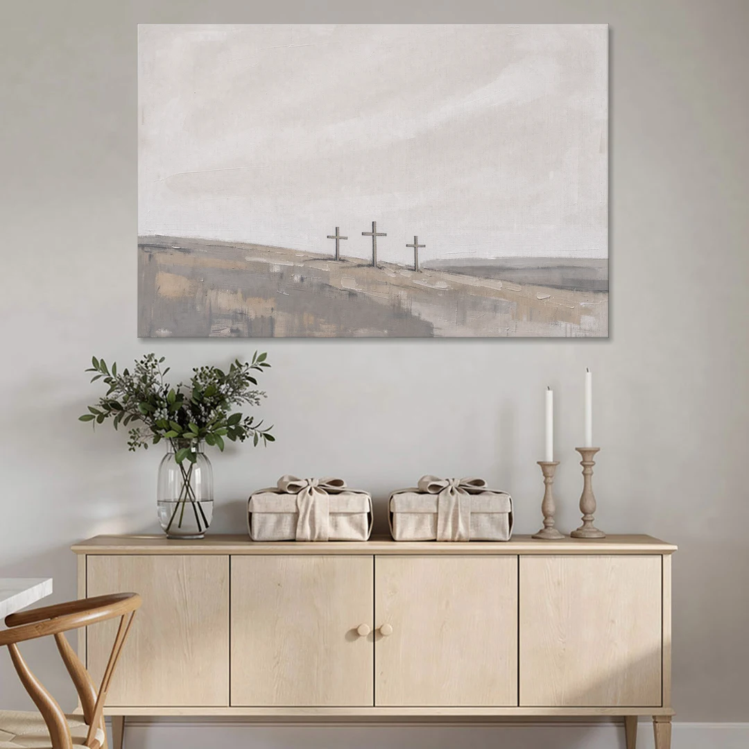 Cross Wall Art of Calvary Under a Quiet Sky - Canvas Wall Art - Coffee Table - 60x40
