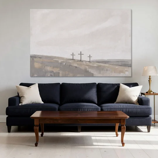 Cross Wall Art of Calvary Under a Quiet Sky - Canvas Wall Art - Sofa - 60x40