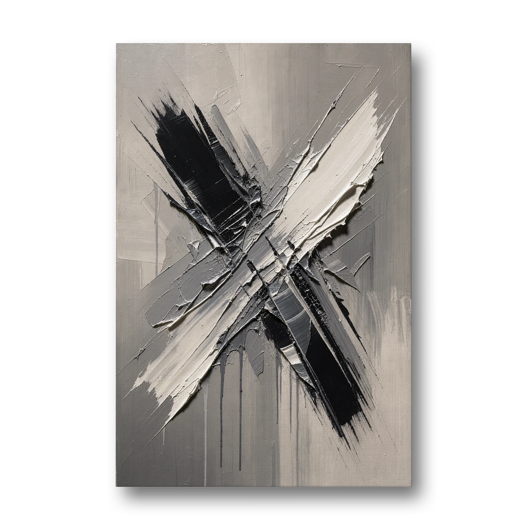 Crossed Black and White Knife Strokes for the Executive Office - Canvas Wall Art - Front