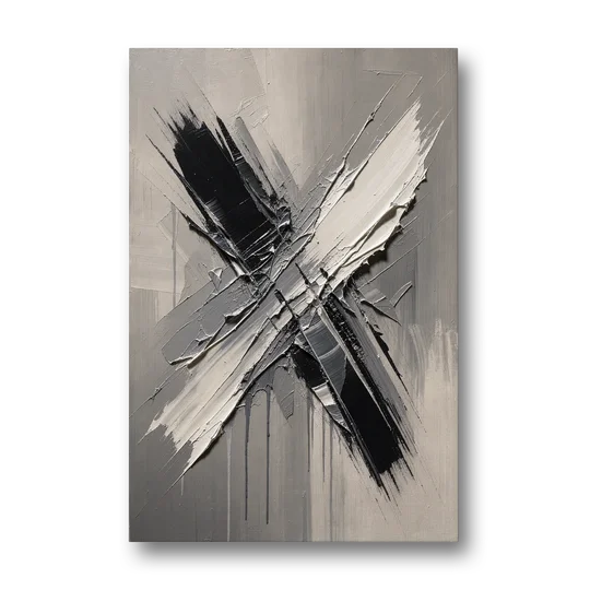 Crossed Black and White Knife Strokes for the Executive Office - Canvas Wall Art - Front