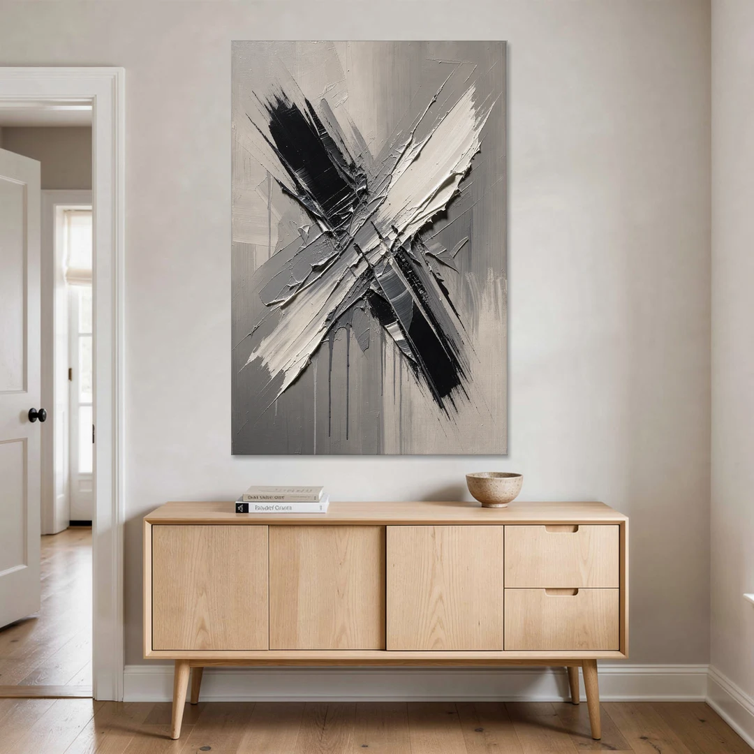 Crossed Black and White Knife Strokes for the Executive Office - Canvas Wall Art - Coffee Table - 40x60
