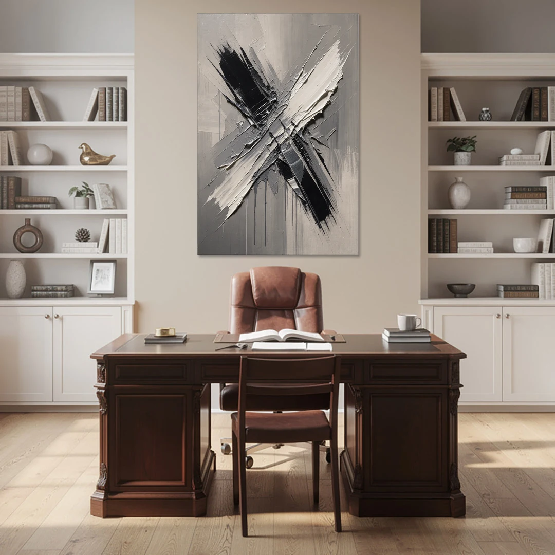 Crossed Black and White Knife Strokes for the Executive Office - Canvas Wall Art - Office - 40x60