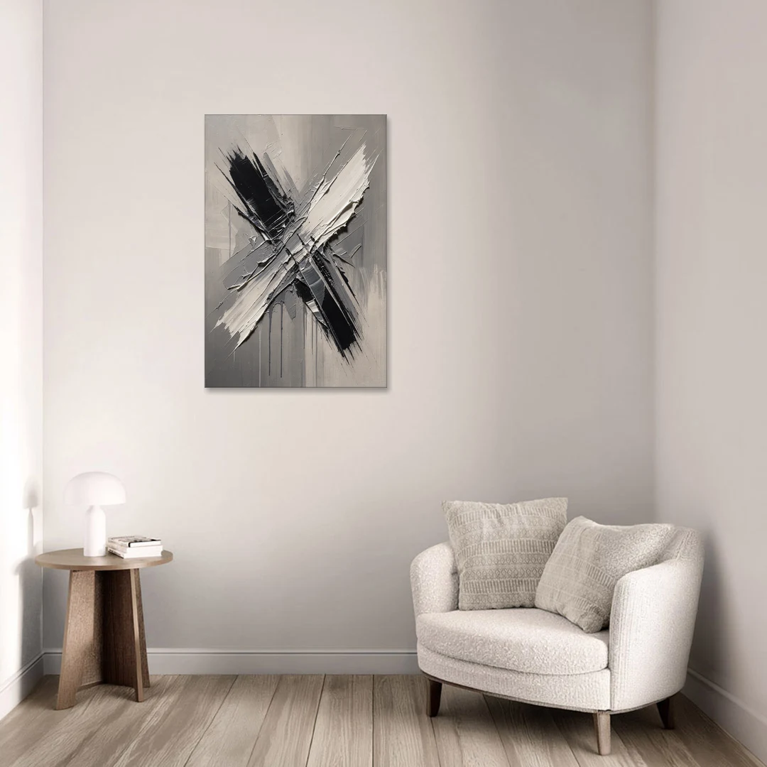 Crossed Black and White Knife Strokes for the Executive Office - Canvas Wall Art - Sofa - 24x36