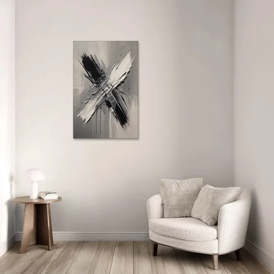 Crossed Black and White Knife Strokes for the Executive Office - Canvas Wall Art - Sofa - 24x36
