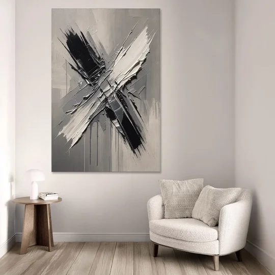 Crossed Black and White Knife Strokes for the Executive Office - Canvas Wall Art - Sofa - 40x60