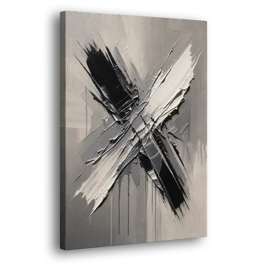 Crossed Black and White Knife Strokes for the Executive Office - Canvas Wall Art - Side