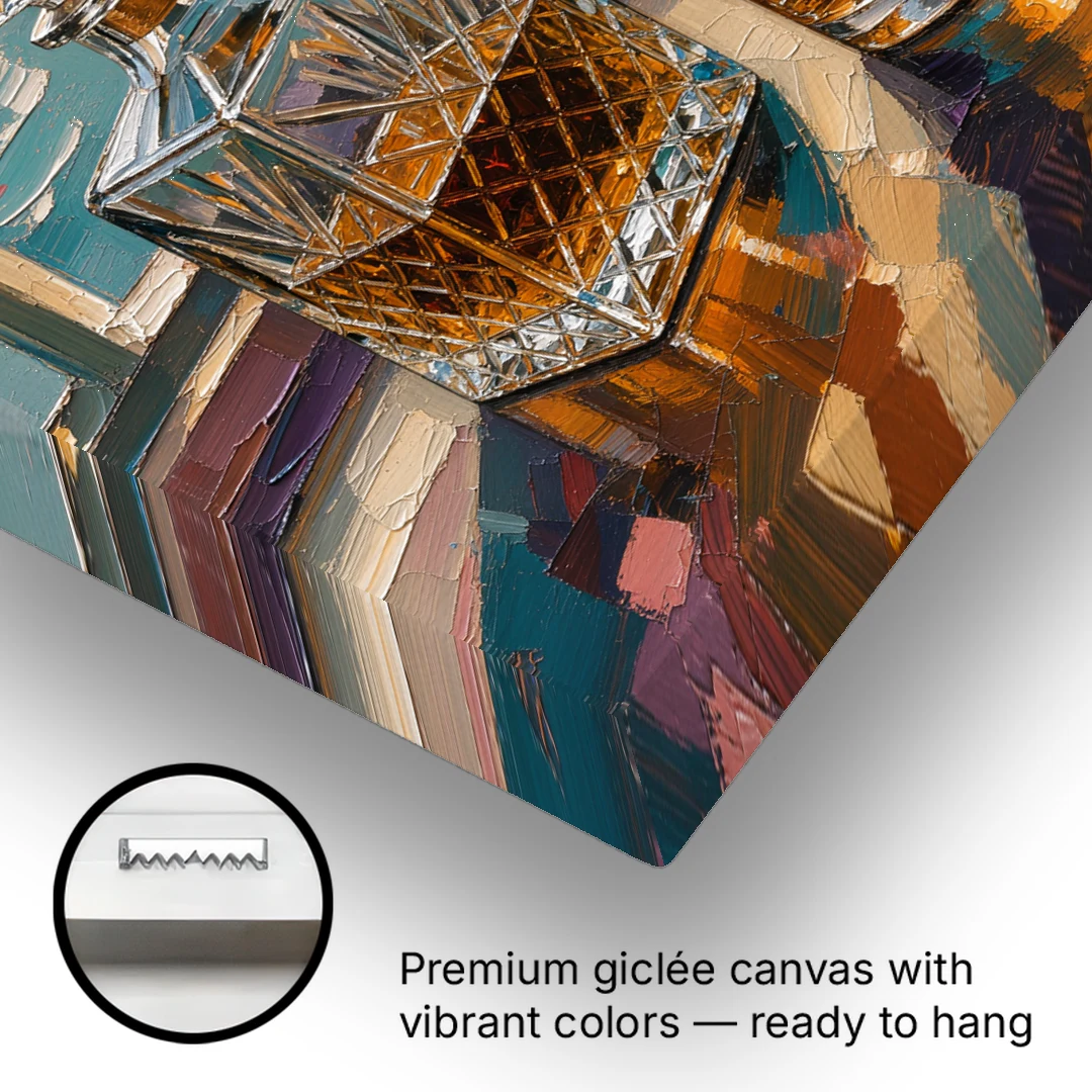Crystal Whiskey Decanter at Harbor Sunset for the Home Bar - Canvas Wall Art - Gallery Wrap Corner