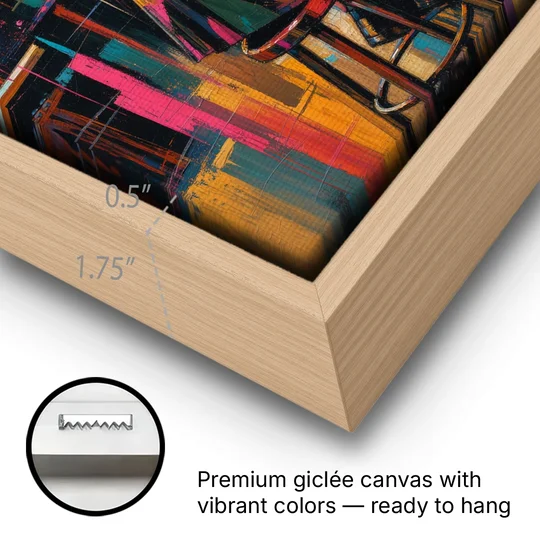 Cubism Wall Art of a Lone Whiskey Drinker - Oak Framed Canvas Wall Art - Gallery Wrap Corner