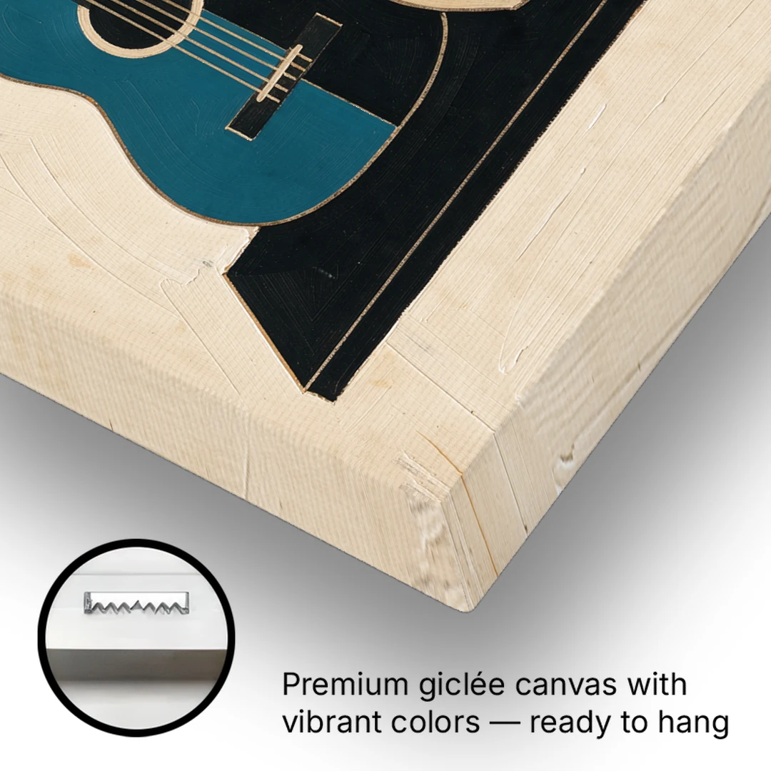 Cubist Still Life Painting of Guitar and Vase - Canvas Wall Art - Gallery Wrap Corner