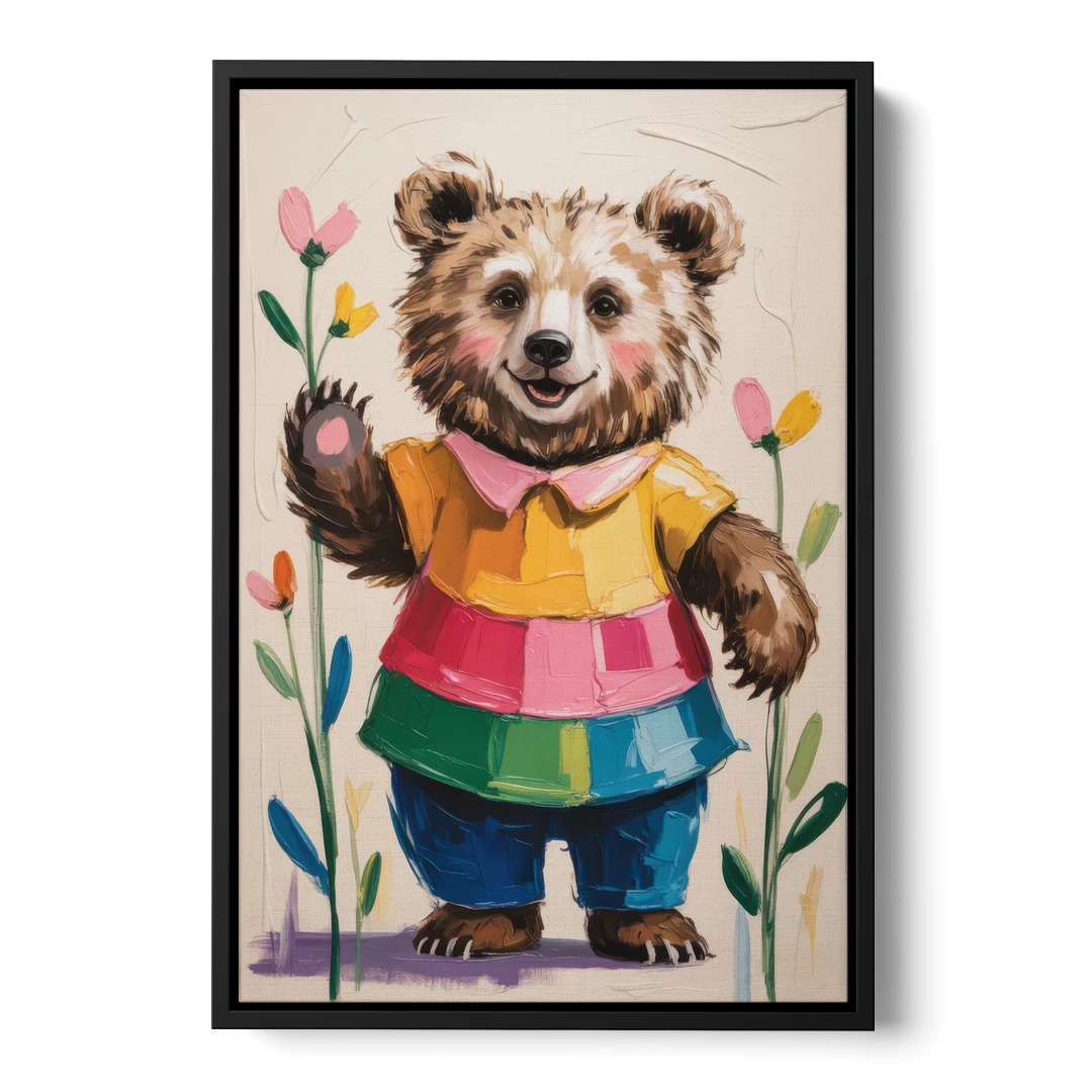 Cuddly Bear Nursery Rhyme - Black Framed Canvas Wall Art - Front
