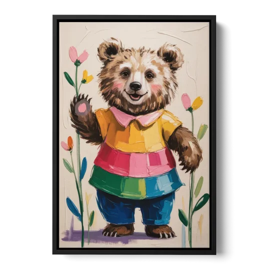 Cuddly Bear Nursery Rhyme - Black Framed Canvas Wall Art - Front